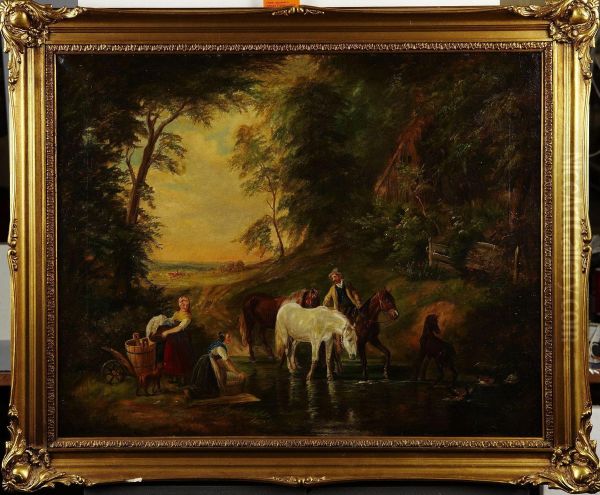 Tvatterskor Och Vattnande Hastar Oil Painting by Edmund Bristow