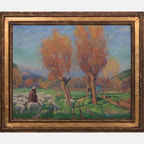 Shepherd With Flock Oil Painting by Alexander Warshawsky