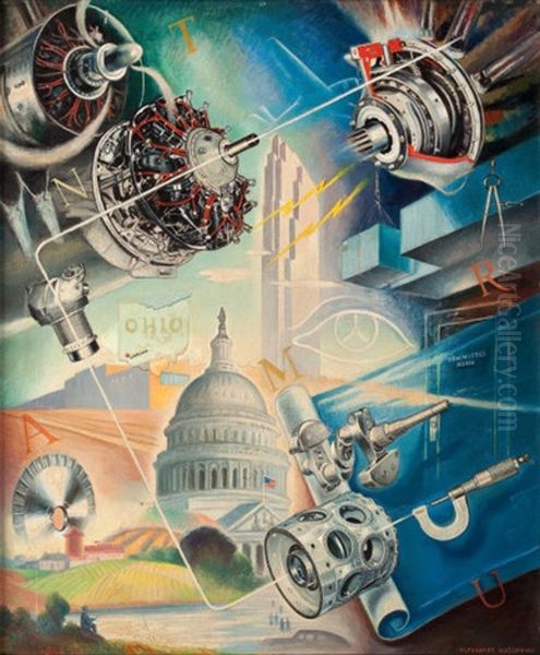 Radial Engine's Impact On National Defense Oil Painting by Alexander Warshawsky