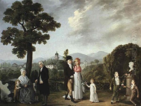 Daniel Schlumberger Et Sa Famille Dans Un Jardin A Mulhouse Oil Painting by Ferdinand Waschmuth