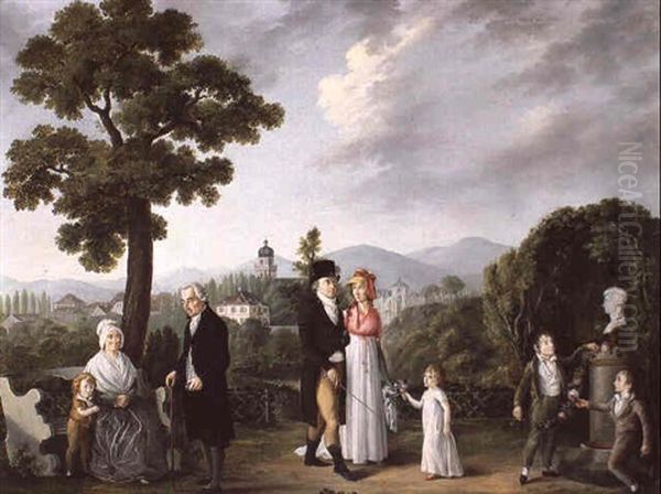 Daniel Schlumberger Et Sa Famille Dans Un Jardin Du Quartier Reberg A Mulhouse Oil Painting by Ferdinand Waschmuth