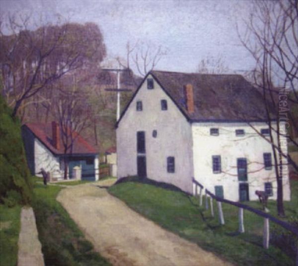 Roadside Mill Buildings (the Mill At Bryn Athyn, Pa?) Oil Painting by Elizabeth Fisher Washington