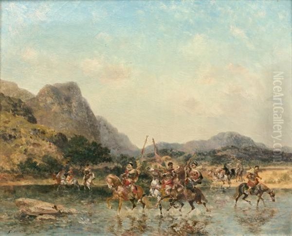 Cavaliers Traversant Un Oued Oil Painting by Georges Washington