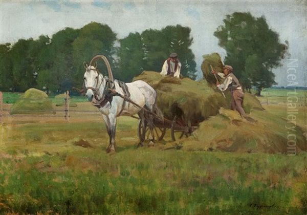 Carting The Hay Oil Painting by Czeslaw Wasilewski