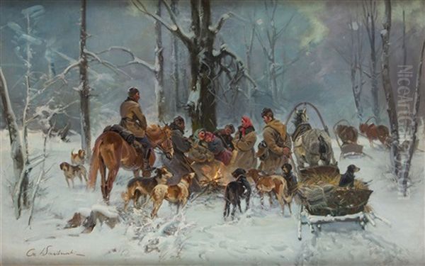 Hunting Oil Painting by Czeslaw Wasilewski