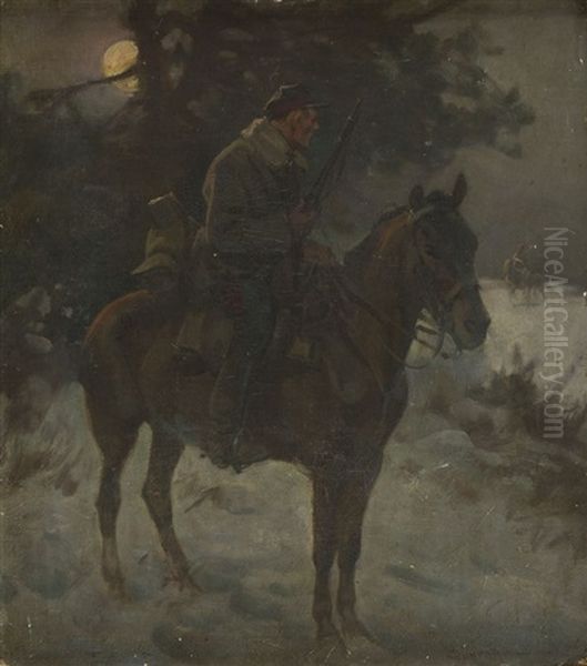 Uhlan On Horseback Oil Painting by Czeslaw Wasilewski