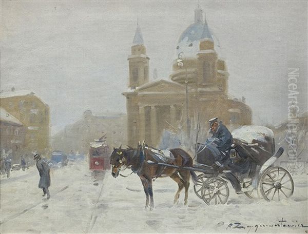 St. Alexander Church In Warsaw Oil Painting by Jan (Czeslaw) Wasilewski