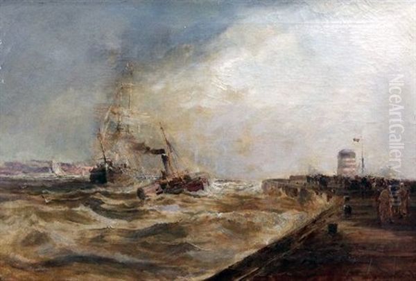 Paddlesteamer And Sailing Ship Entering Harbour Oil Painting by Frank Wasley