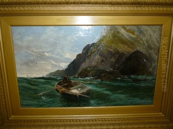 Fishing Boat Near Cliffs On A Swell Oil Painting by Frank Wasley