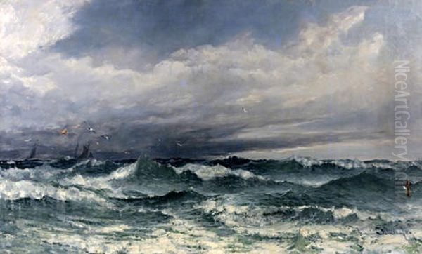 Seascape With Shipping In Choppy Waters Oil Painting by Frank Wasley