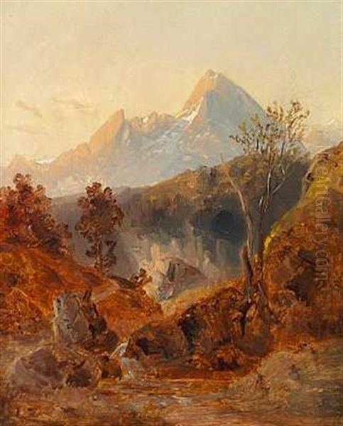 Udsigt Over Watzmann Bjerget Beliggende Mellem Tyskland Og Ostrig Oil Painting by Friedrich Wasmann