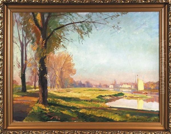 Widok Miasteczka Z Jeziorem Oil Painting by Artur Wasner