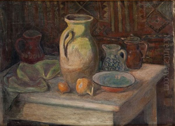 Still Life With Jugs Oil Painting by Waclaw Wasowicz