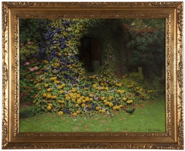 Flower Garden Near A House Oil Painting by Arthur Wasse