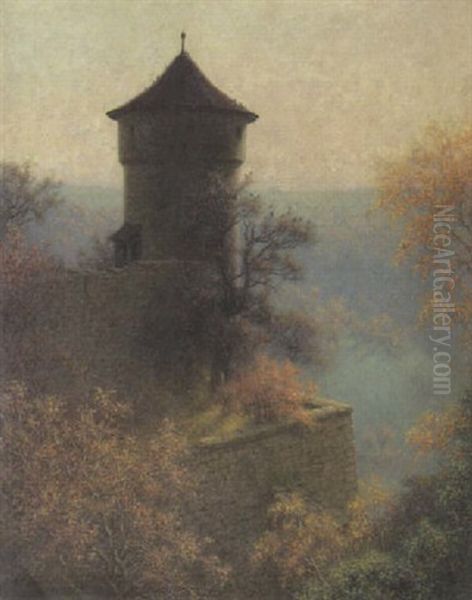 Burgturm In Herbstabendlicht Oil Painting by Arthur Wasse