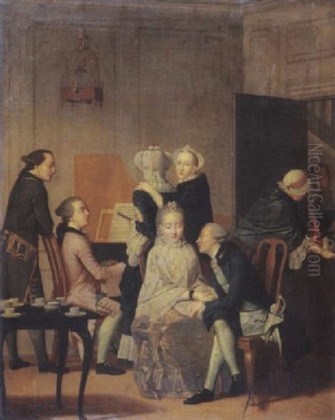 Elegant Company Making Music In An Interior Oil Painting by Elisabeth Geertruida Wassenbergh