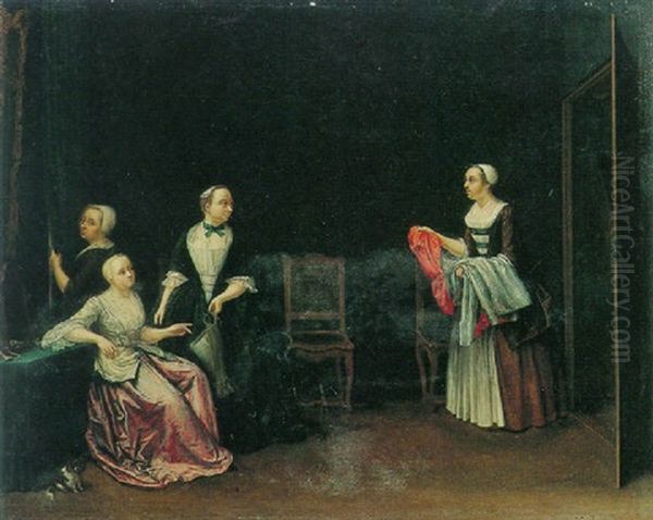 A Lady In Her Dressing Room With Attendants Oil Painting by Elisabeth Geertruida Wassenbergh