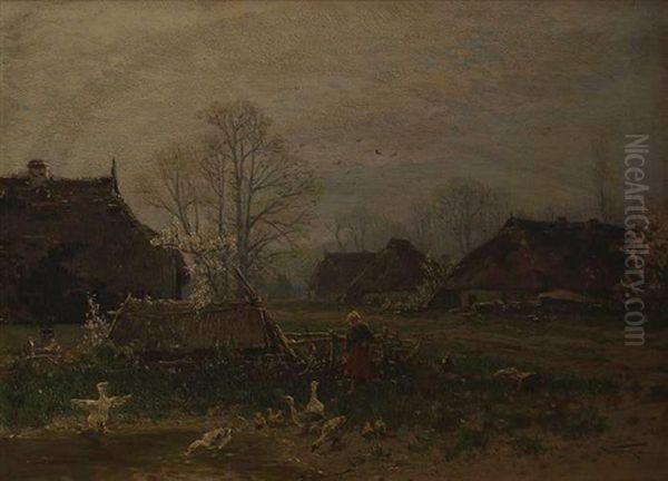 Fruhling Auf Dem Bauernhof Oil Painting by Hermann Wassmuth