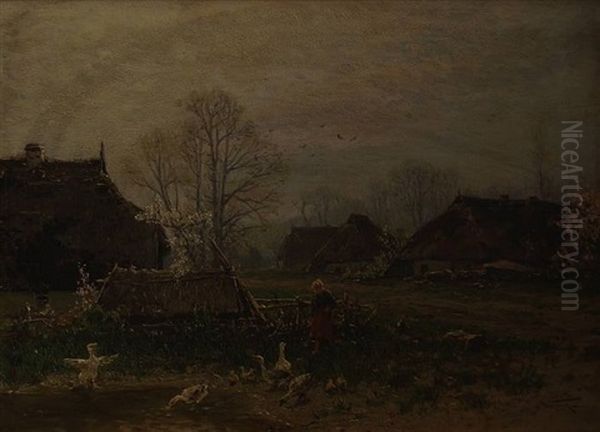 Fruhling Auf Dem Bauernhof Oil Painting by Hermann Wassmuth