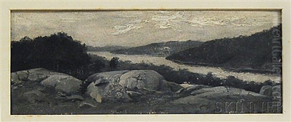 River Landscape En Grisaille Oil Painting by George Savary Wasson