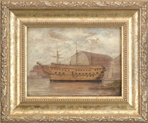 The U.s.s. Constitution At The Porstmouth Naval Shipyard Oil Painting by George Savary Wasson