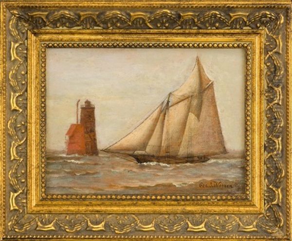 Whaleback Light With Schooner Oil Painting by George Savary Wasson