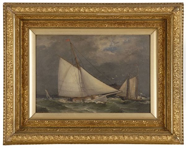 A Catboat Off The Coast Oil Painting by George Savary Wasson