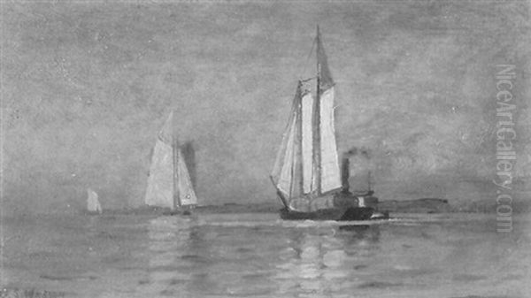 Schooners And Tug Oil Painting by George Savary Wasson