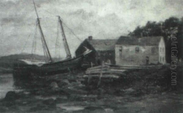 Boatyard Oil Painting by George Savary Wasson