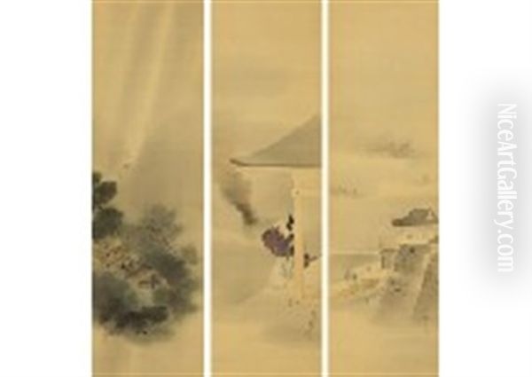 Falcon Provisions/yoritomo/okehazama Battle (a Set Of 3) Oil Painting by Shotei Watanabe