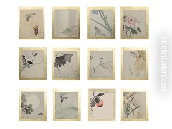 Flowers And Birds In The Twelve Months 12 Images Oil Painting by Shotei Watanabe