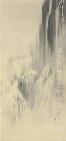 Waterfall Oil Painting by Shotei Watanabe