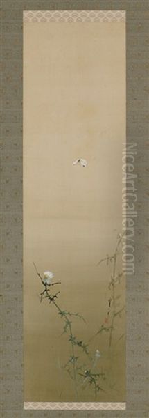 Flower And Bird Oil Painting by Shotei Watanabe