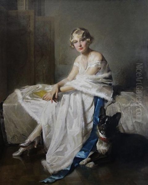 Lady With French Bulldog Oil Painting by Charles Joseph Watelet