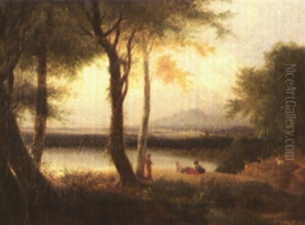 Paysage Anime Au Bord De L'eau by Claude Henri Watelet