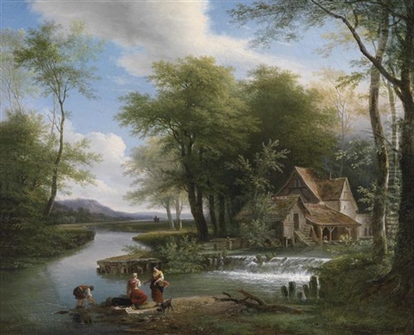 Eine Flusslandschaft Oil Painting by Louis Etienne Watelet