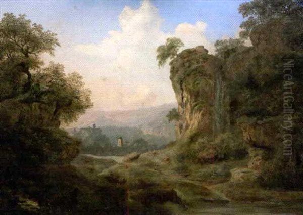 Paysage Rocheux Et Boise Oil Painting by Louis Etienne Watelet