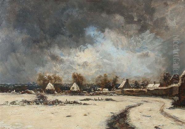 Verschneites Dorf Oil Painting by Louis Francois Victor Watelin