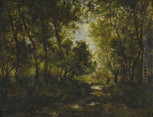 Chemin Sous Bois: Foret De Fontainebleau Oil Painting by Louis Francois Victor Watelin