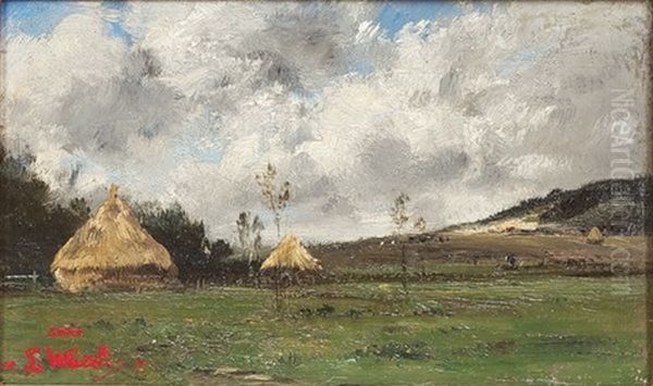 Les Foins Oil Painting by Louis Francois Victor Watelin