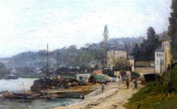 Le Port De Sevres Oil Painting by Louis Francois Victor Watelin