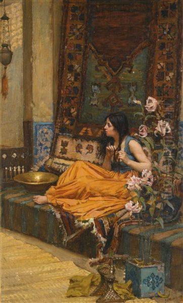 In The Harem, An Odalisque Oil Painting by John William Waterhouse