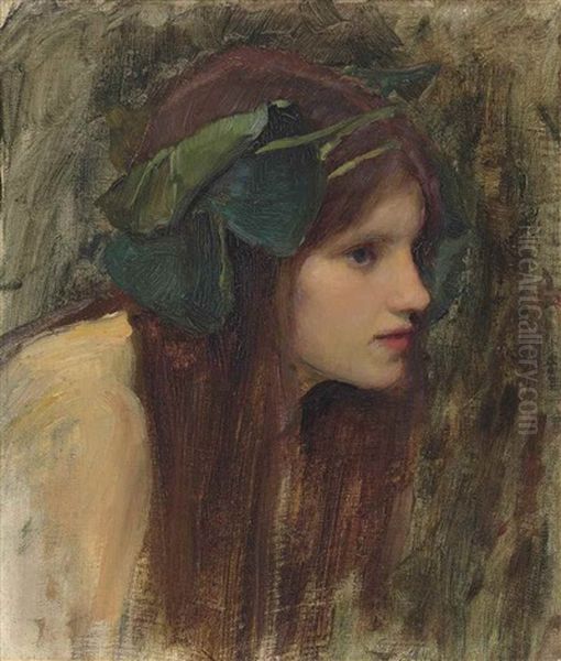 Female Head Study For 'a Naiad Oil Painting by John William Waterhouse