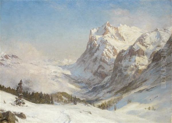 The Valley Of Grindelwald, Winter Oil Painting by Sir Ernest Albert Waterlow