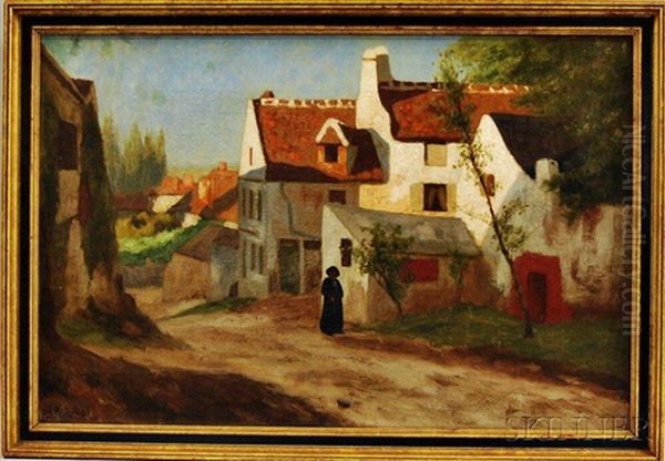 Figure On Village Road Oil Painting by Marcus A. Waterman