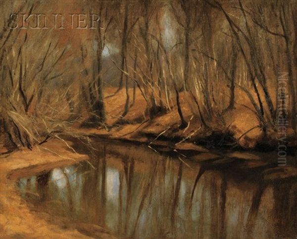 Brook Side, New England Oil Painting by Marcus A. Waterman