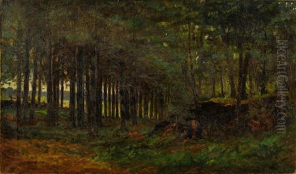 Figures In The Woods Oil Painting by Marcus A. Waterman