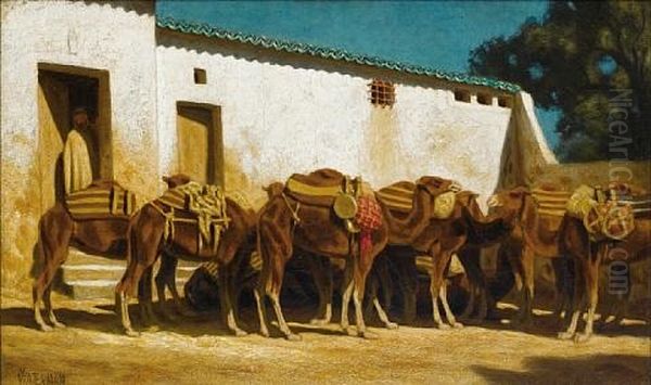 Camels At Rest, Algiers Oil Painting by Marcus A. Waterman