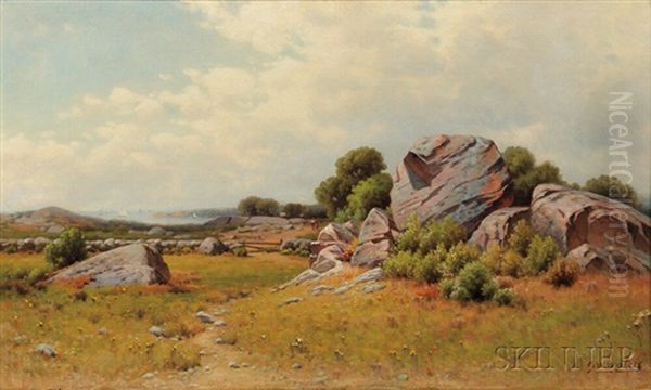 Rocky Meadow With View To The Sea Oil Painting by George W. Waters