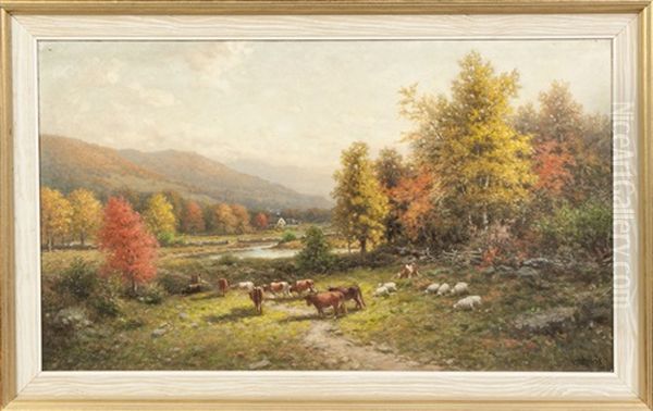 Autumn Landscape With Cows Oil Painting by George W. Waters